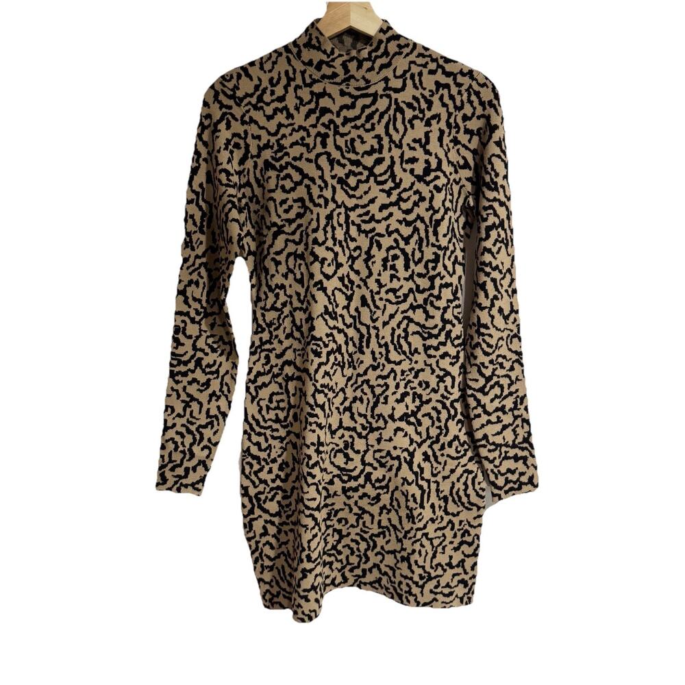 FRAME Mockneck Mini Sweater Dress Women Small Long Sleeve Bodycon Animal‎ Print